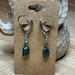 Silver Plated earrings with Fresh Water Pearl and African Turquoise Beads